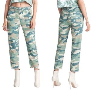 MOTHER The Shaker Chop Crop in Blue Green Camo